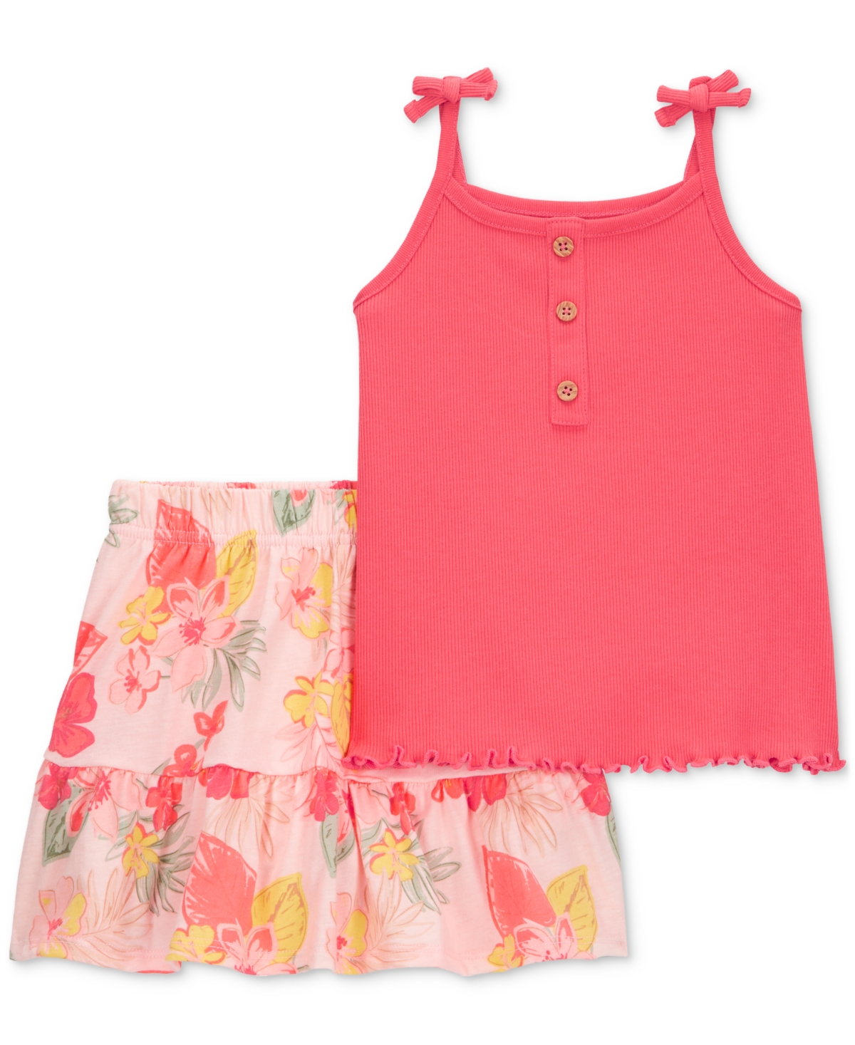 Carter's Toddler Girls Ribbed Tank Top & Floral Pull-on Skort, 2 Piece Set In Pink Floral