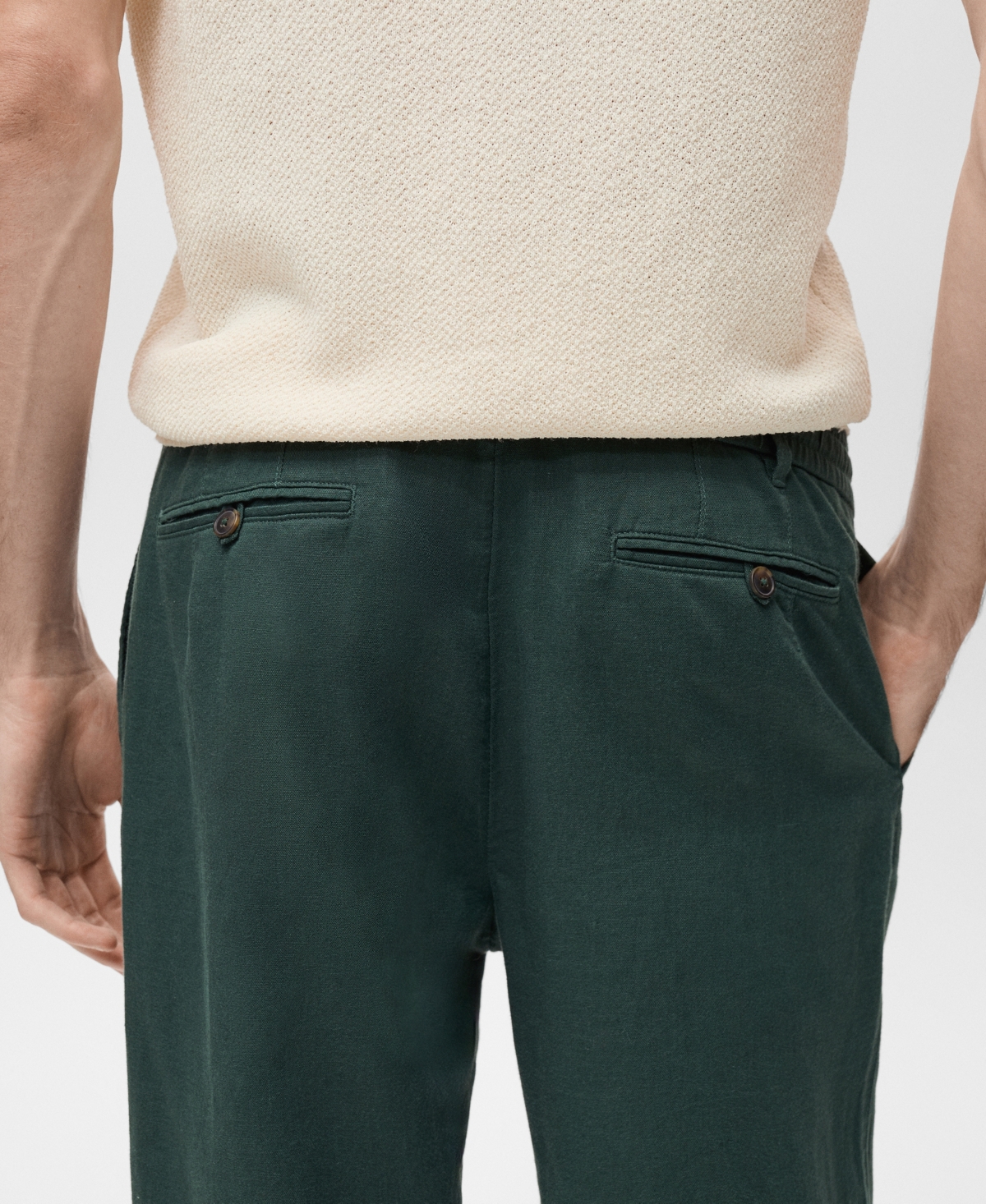 Mango Men's Eu Slim-fit Linen-blend Drawstring Pants In Dark Green