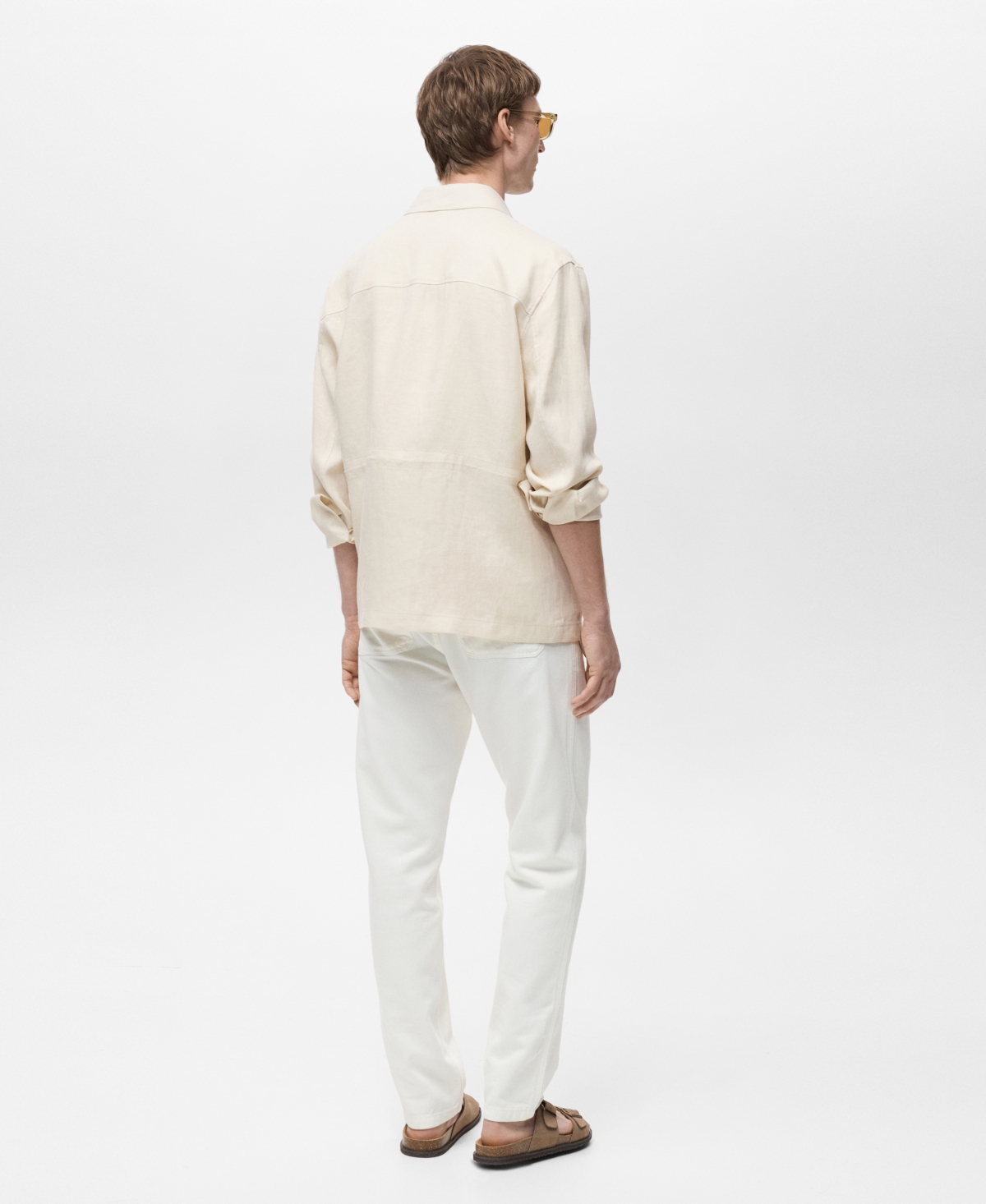 Mango Linen Overshirt With Pockets In Neutral