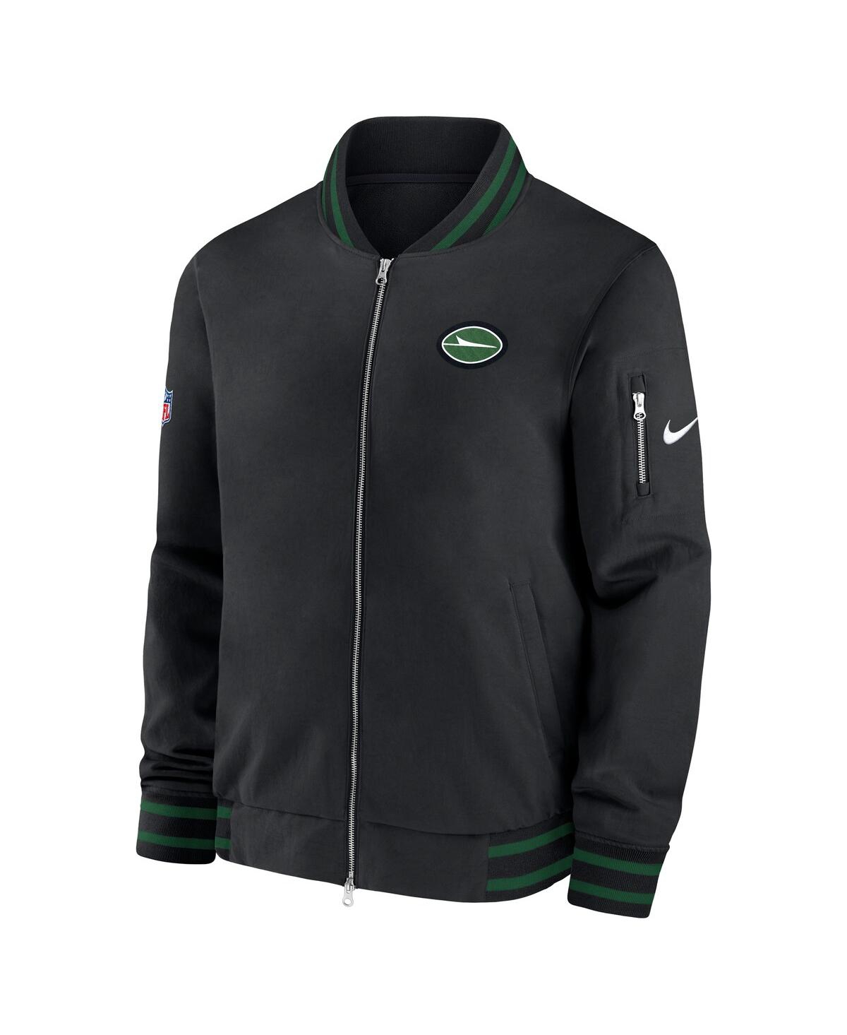 NIKE MEN'S BLACK NEW YORK JETS COACHES FULL-ZIP BOMBER JACKET