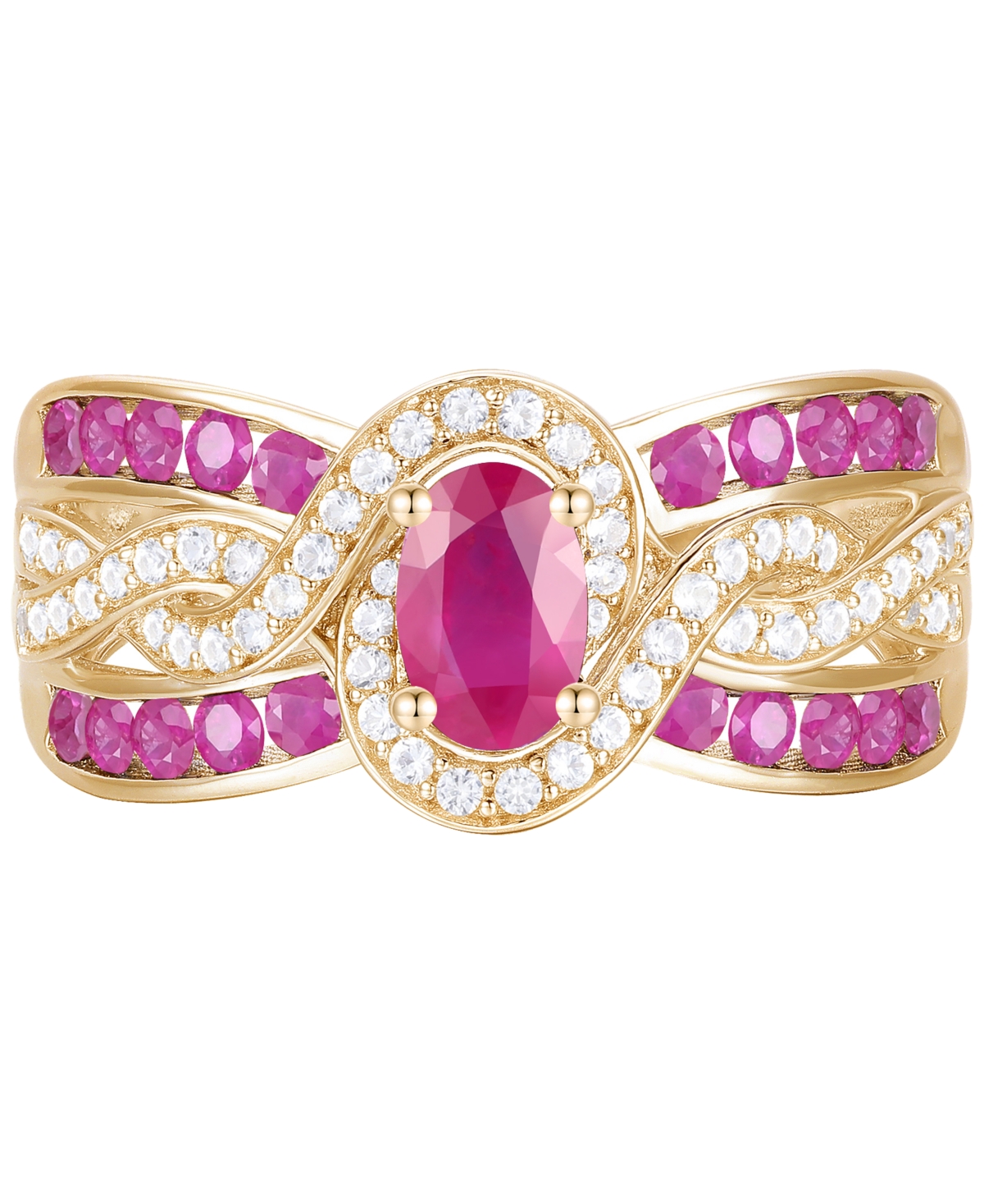 Macy's Emerald (3/8 Ct. T.w.) & Diamond (1/4 Ct. T.w.) Multirow Swirl Ring In 14k Gold (also In Ruby & Sapp In Ruby
