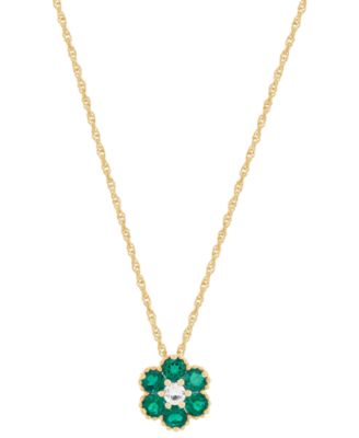 2-Pc. Set Lab-Created Emerald (1-3/8 ct. t.w.) & Lab-Created White Sapphire (1/3 ct. t.w.) Flower Pendant Necklace & Matching Stud Earrings in 14k Yellow Gold-Plated Sterling Silver