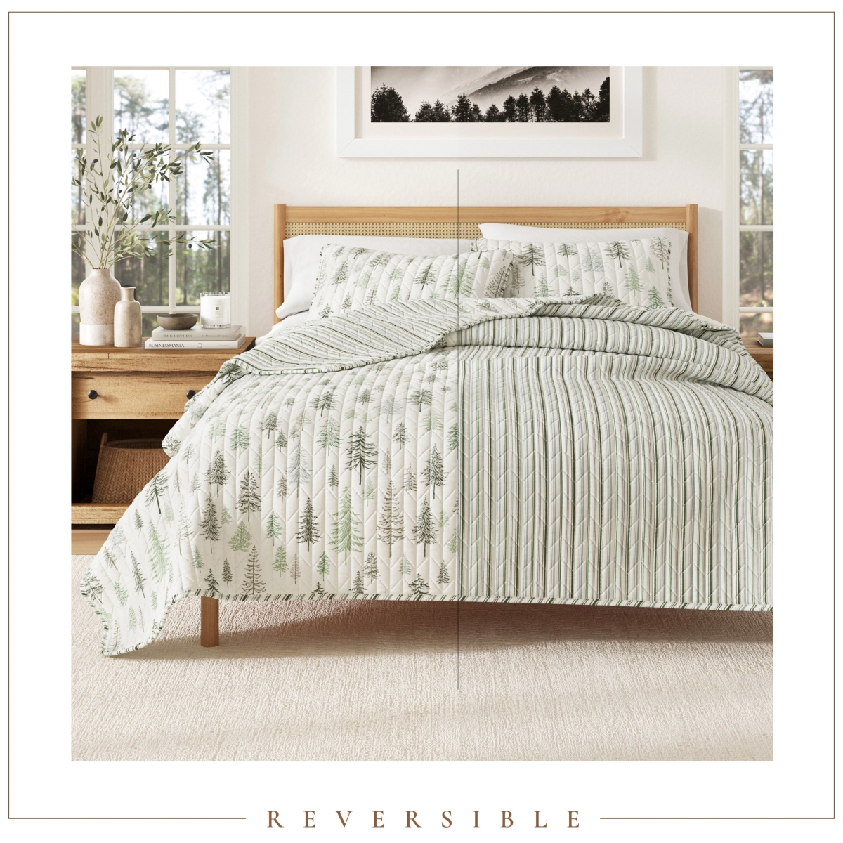 Linery & Co. Rustic Lodge Trees Microfiber Quilt Set With Shams