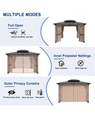 12 Ft. W x 10 Ft. D Solid Cedar Wood Patio Gazebo with Curtains and Mesh Screens