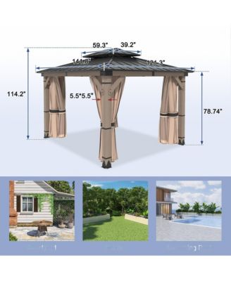 12 Ft. W x 10 Ft. D Solid Cedar Wood Patio Gazebo with Curtains and Mesh Screens