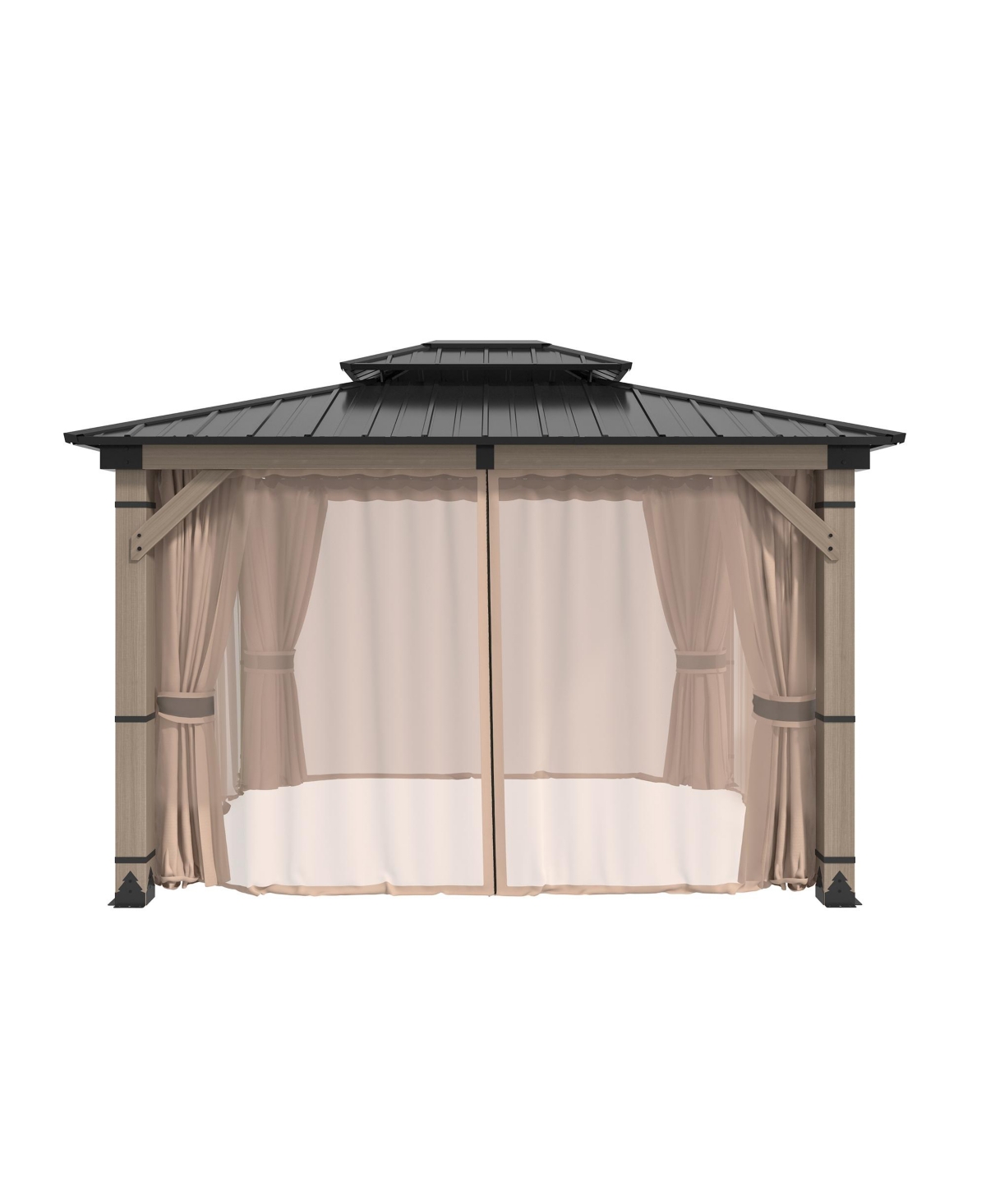 12 Ft. W x 10 Ft. D Solid Cedar Wood Patio Gazebo with Curtains and Mesh Screens - Black