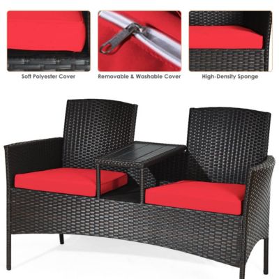 Patio Rattan Conversation Set Seat Sofa Cushioned Loveseat Chairs