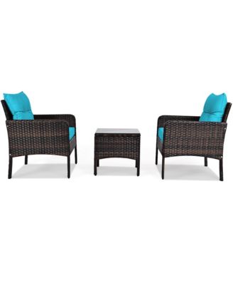 3PCS Outdoor Rattan Conversation Set Patio Furniture Cushioned
