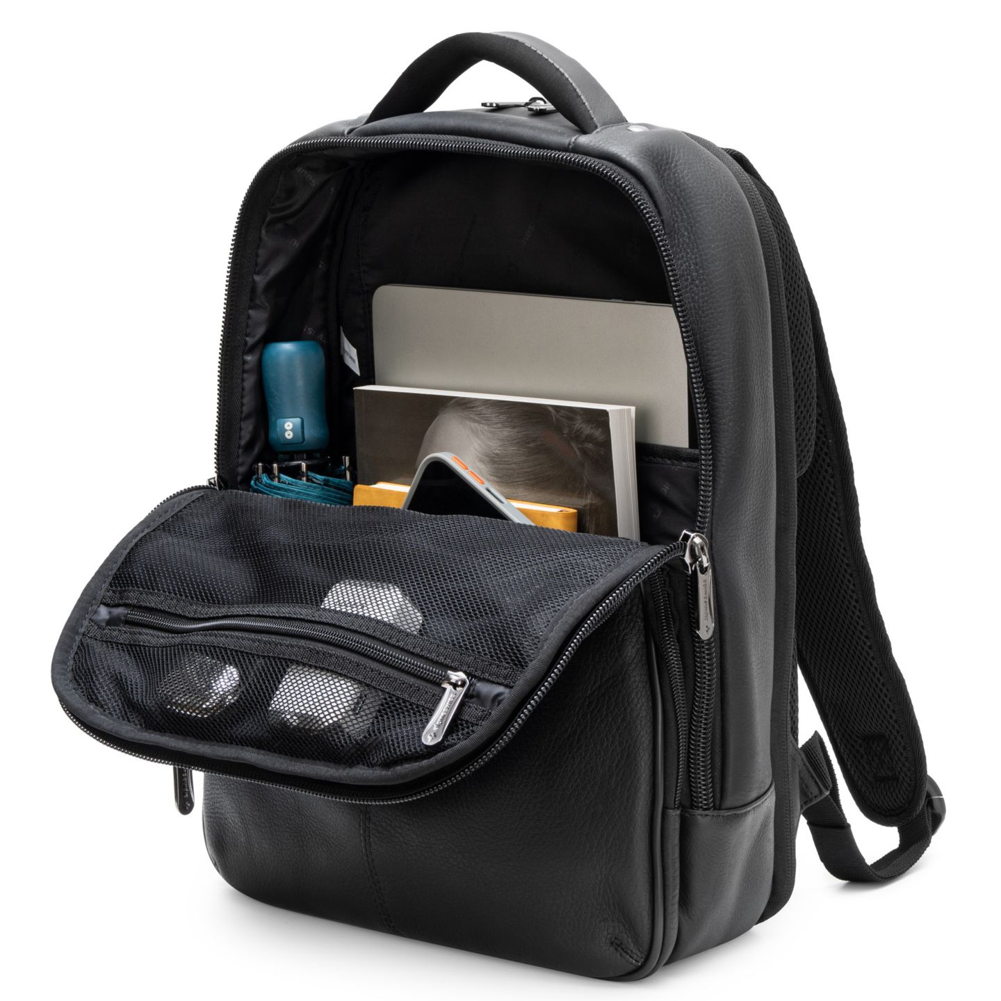 Рюкзак Alpine Swiss 13” Laptop Travel Genuine Leather Slim Carry On Daypack, цвет: Чёрный — фото 5