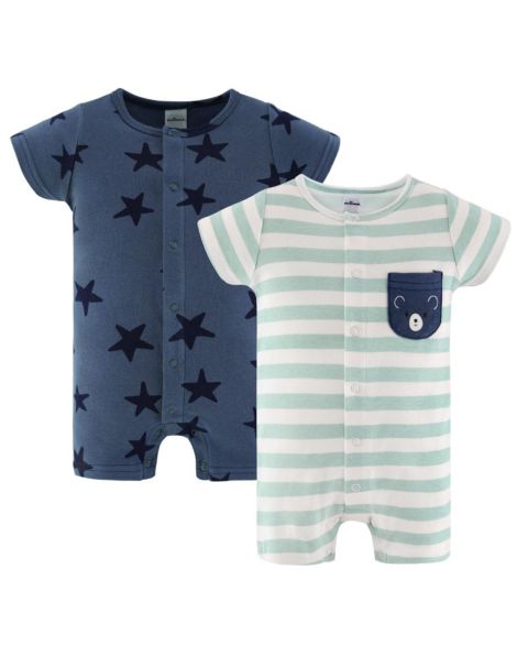 Комбинезоны The Peanutshell Rompers - 2 Pack, Blue Stars для мальчиков-малышей, цвет: Тёмно-синий / Зелёный