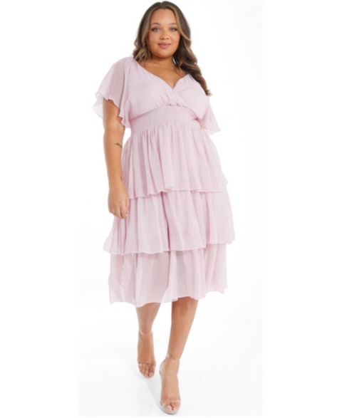 Женское платье QUIZ Plus Size Chiffon Glitter Tiered, цвет: Розовый