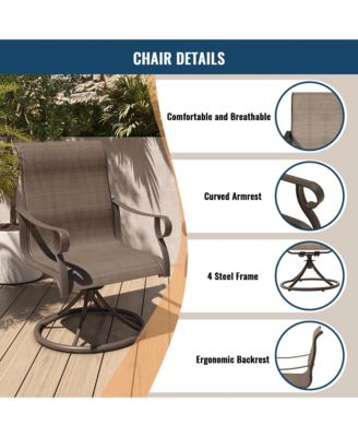 Swivel Textilene Metal Outdoor Patio Dining Chair in Light Taupe (Set of 2)