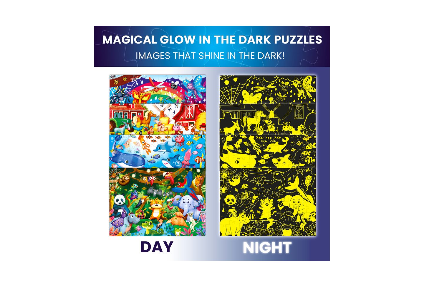 Детские игрушки Quokka 4 x 60-Piece Glow-in-the-Dark Puzzles, Ages 4+, цвет: 4x60 — фото 2