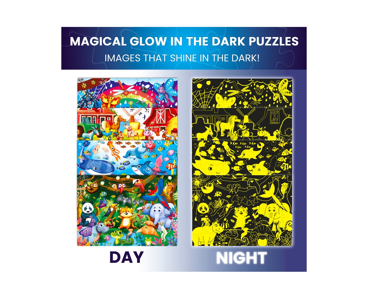 Quokka 4 x 60 Piece Puzzles for Kids Ages 4-6 – Glow-in-The-Dark Puzzles
