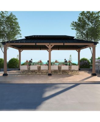 20 ft. x 12 ft. Outdoor Fir Solid Wood Frame Patio Gazebo Canopy Tent Shelter with Galvanized Steel Hardtop Pavilion