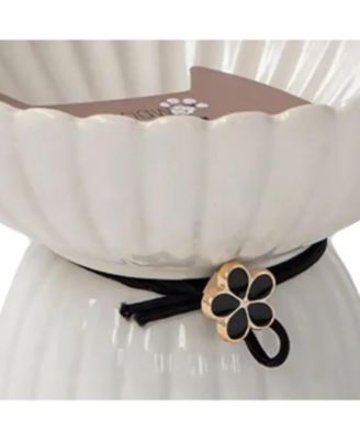 Elevated Cat Bowl: White & Black Flower
