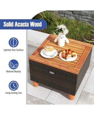 3PCS Patio Rattan Bistro Furniture Set Wood Table Top Cushion Sofa