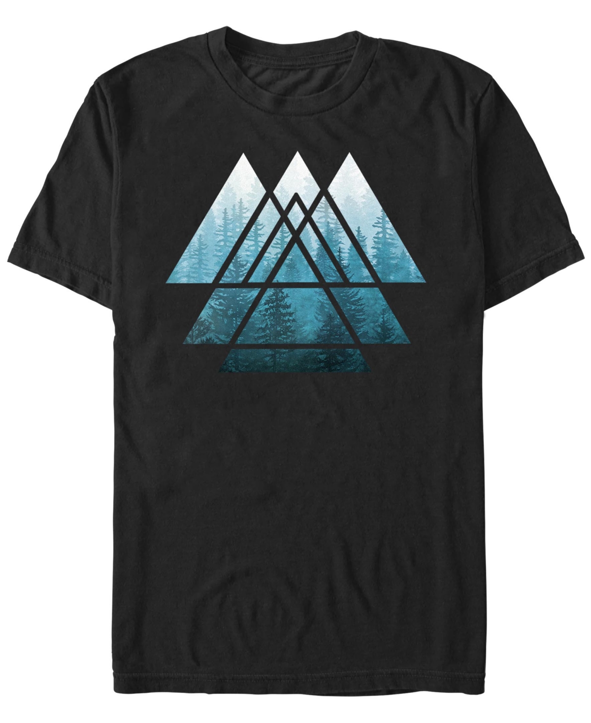 Men's Sacred Geometry Triangles Misty Forest Short Sleeve T-Shirt - Black