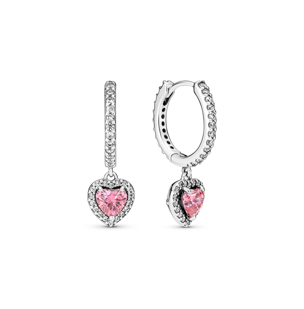 Sterling Silver Sparkling Halo Heart Hoop Earrings - Sterling Silver