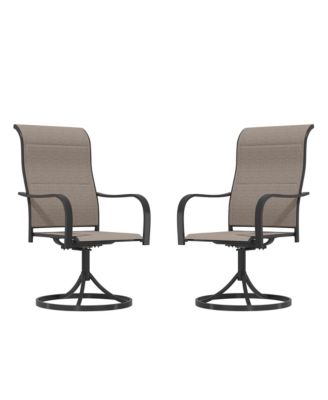 Patio Dining Chairs Textilene High Back Outdoor Swivel Rocker Set with All Weather Frame, Beige, Set of 2
