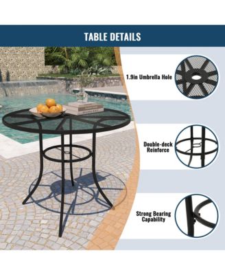 Black 5-Piece Metal Outdoor Patio Dining Set with Round Table with 1.9 in. Umbrella Hole and Dining Chair