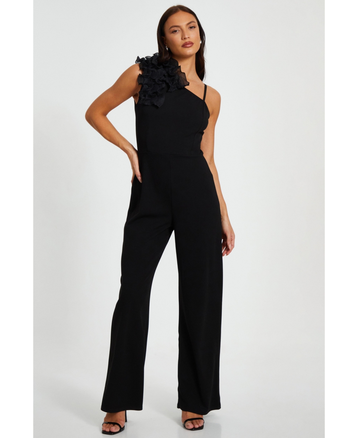 Women's Scuba Crepe Asymmetric Jumpsuit - Black