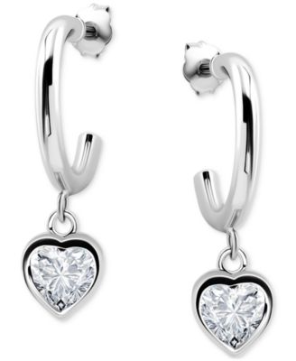 Cubic Zirconia Heart Charm Half Hoop Earrings