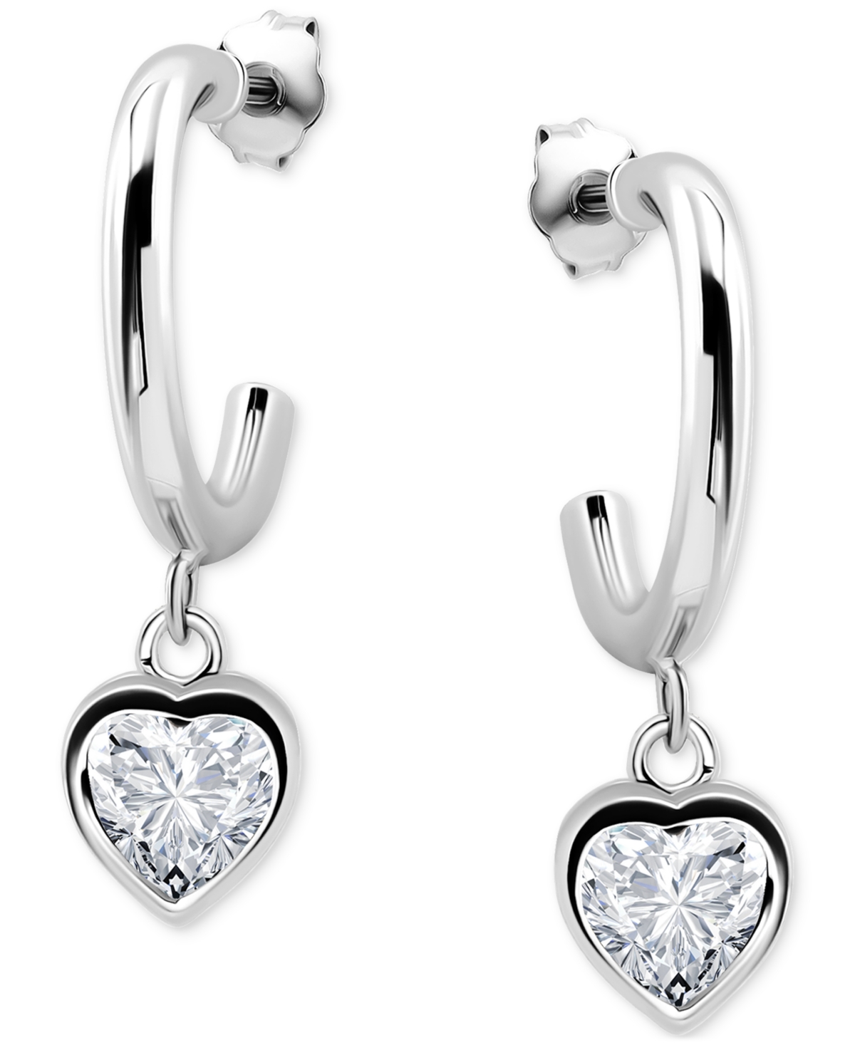 Giani Bernini Cubic Zirconia Heart Charm Half Hoop Earrings In Silver