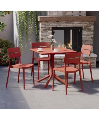 Modern 5-Piece Resin Patio Dining Table Set with Stackable Patio Dining Chairs