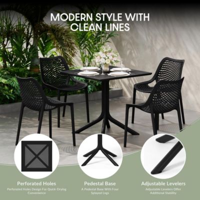5-Piece Modern Square Patio Dining Table Set with Stackable Patio Dining Chairs