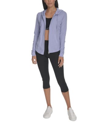 Ruched-Sleeve Zip Hoodie