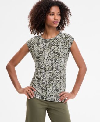Anne Klein - Women's Printed Cap-Sleeve Blouse