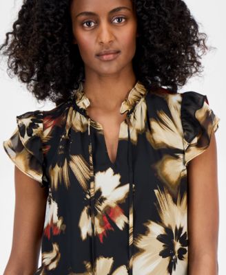 Women's Ruffle-Sleeve Tie-Neck Blouse