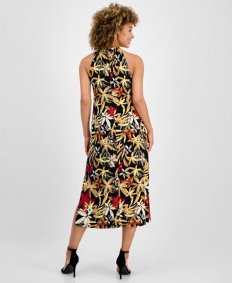 Women's Printed Sleeveless Halter Midi Dress
