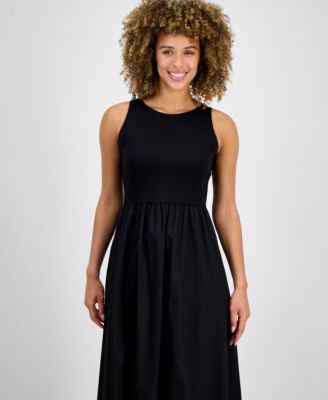 Women's Sleeveless Mixed-Media Midi Dress