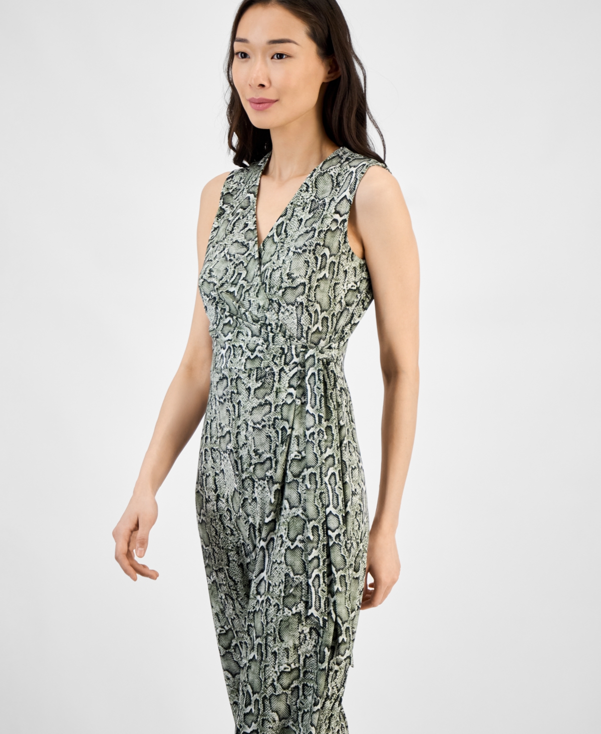 Anne Klein Women's Printed Faux-wrap Sleeveless Wide-leg Jumpsuit In Blue