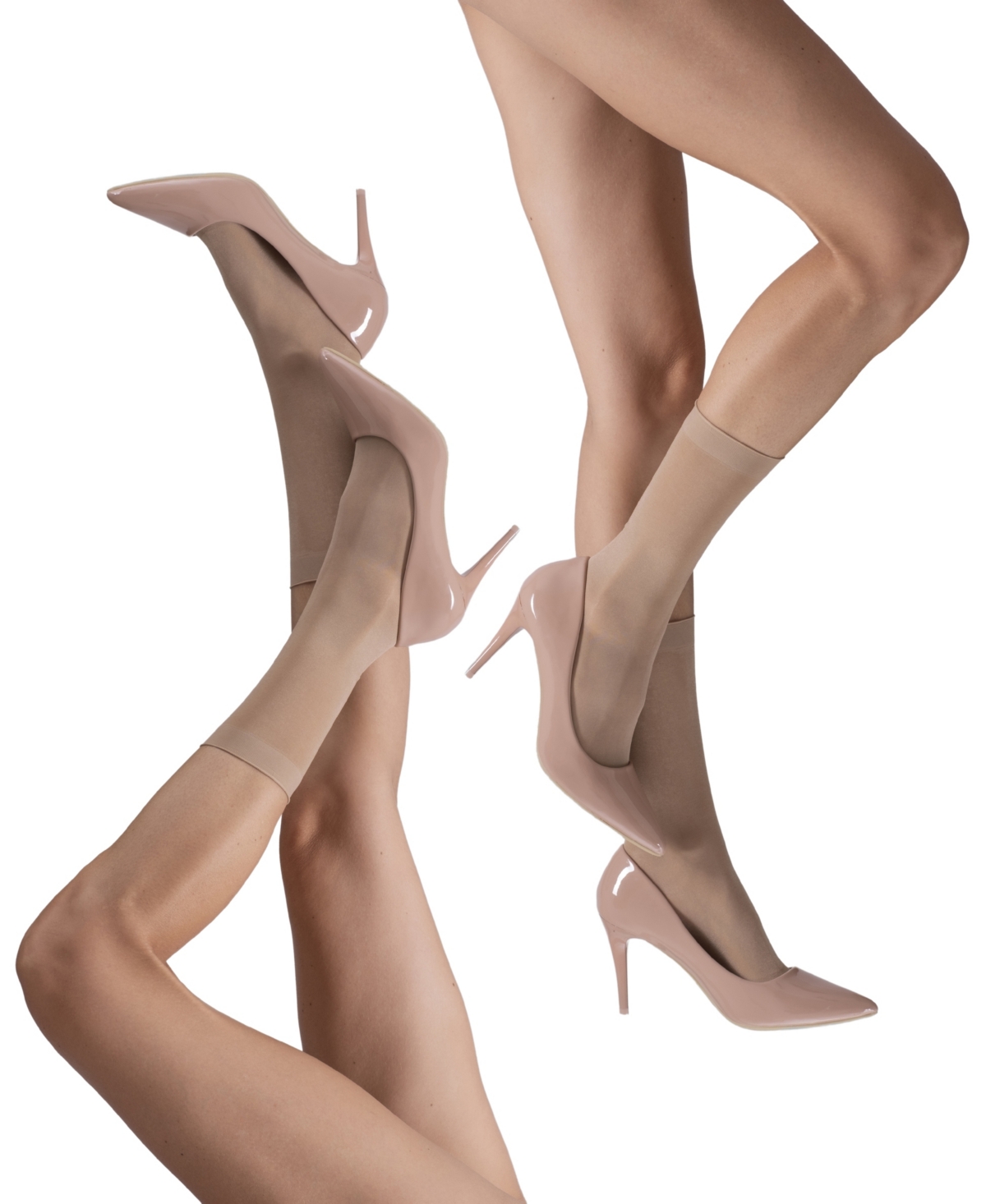 Women's Set of Two Lustrous Silky Shiny Sheer Dress Socks - Natural