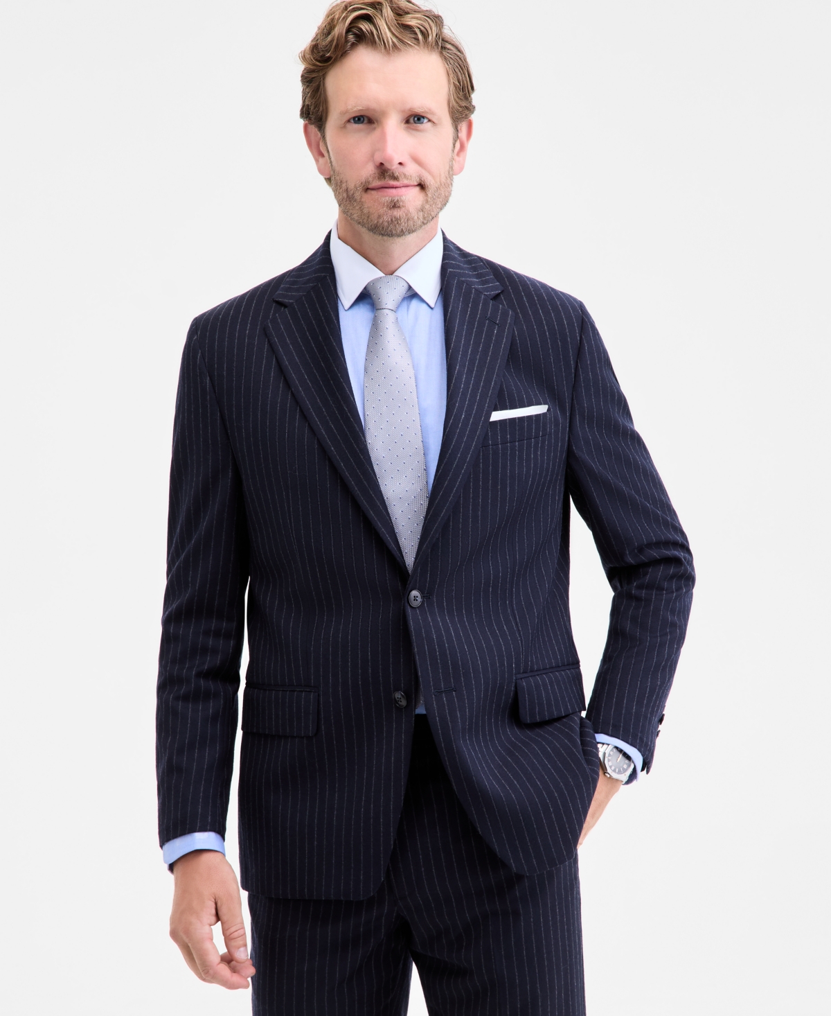 Michael Kors Mens Classic Fit Wool Blend Pinstripe Suit Separates In Blue