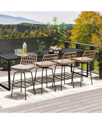 Patio 360° Swivel Bar Stools Set of 2 with Backrests & Footrests Soft Seat Cushions