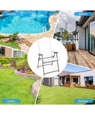 2 PCS Patio Folding Portable Dining Chairs Metal Frame Armrests Outdoor