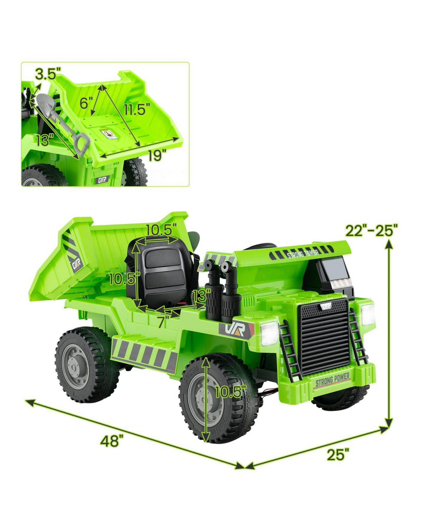 Детская игрушка HONGGE 12V Kids Ride-On Dump Truck with Electric Dump Bed and Remote, цвет: Зелёный — фото 3