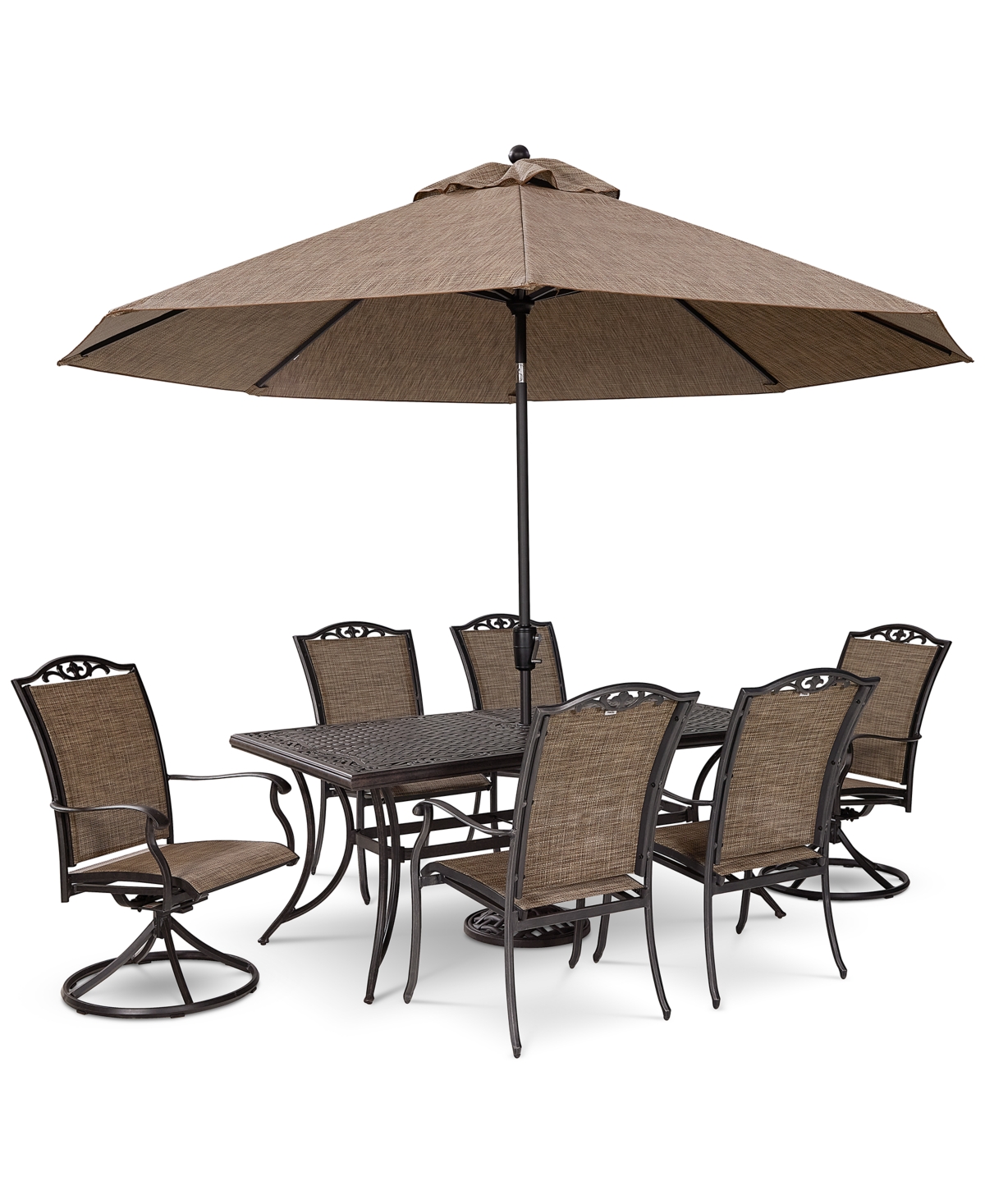 Agio Wythburn Outdoor Dining 7pc Set (72"x38" Table & 4 Filigree Sling Dining Chairs & 2 Filigree Sling S
