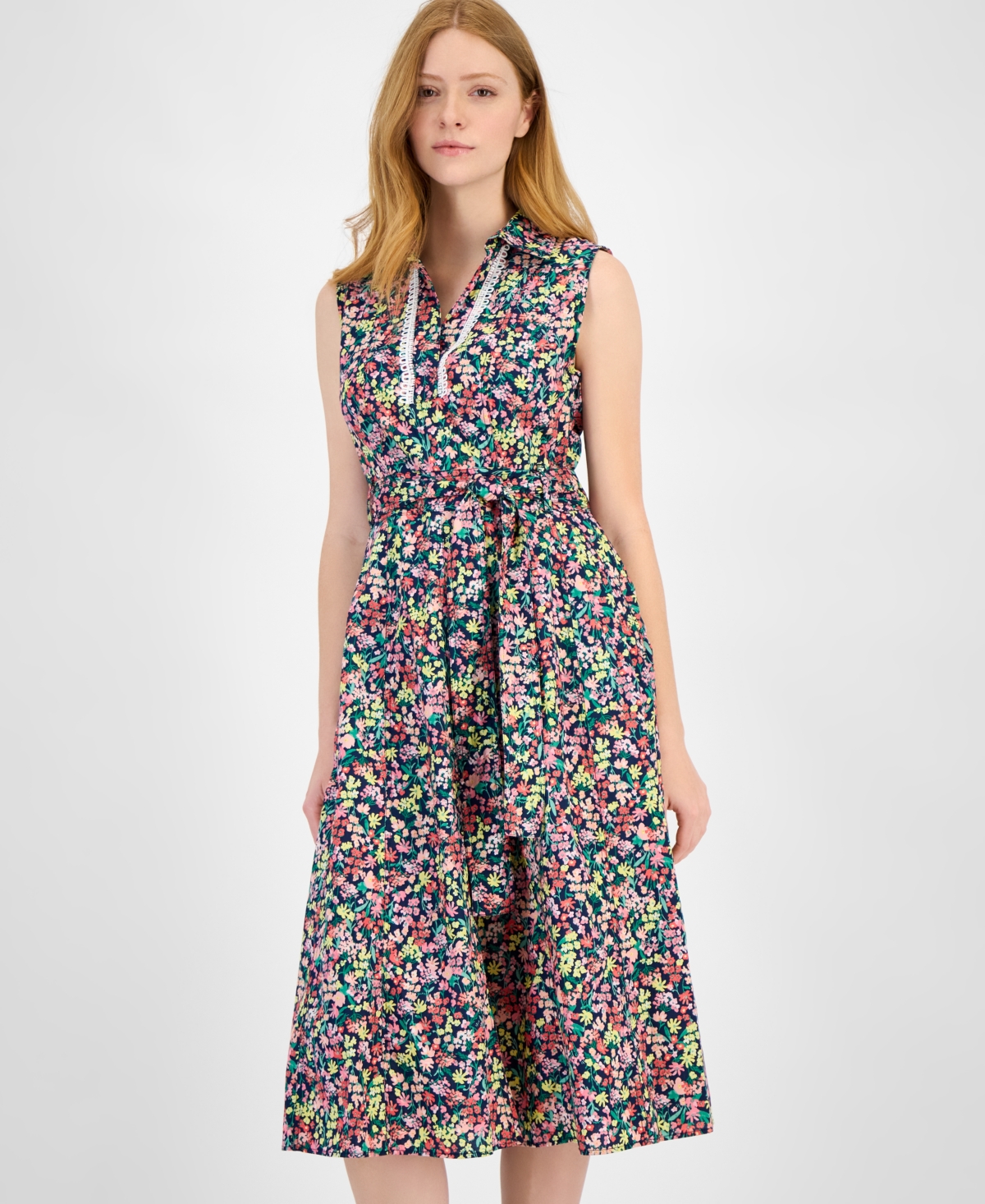 Tommy Hilfiger Women's Floral Lace-Trim Shirtdress