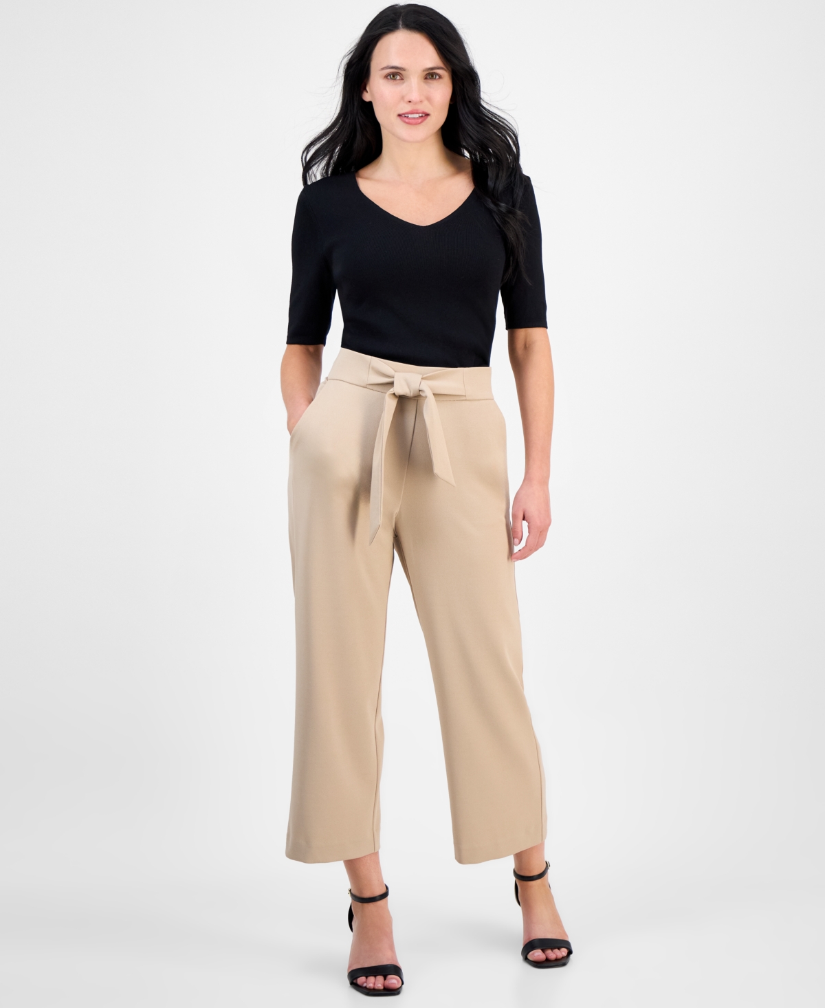 Ak Anne Klein Petite Tie-front Wide-leg Cropped Pants