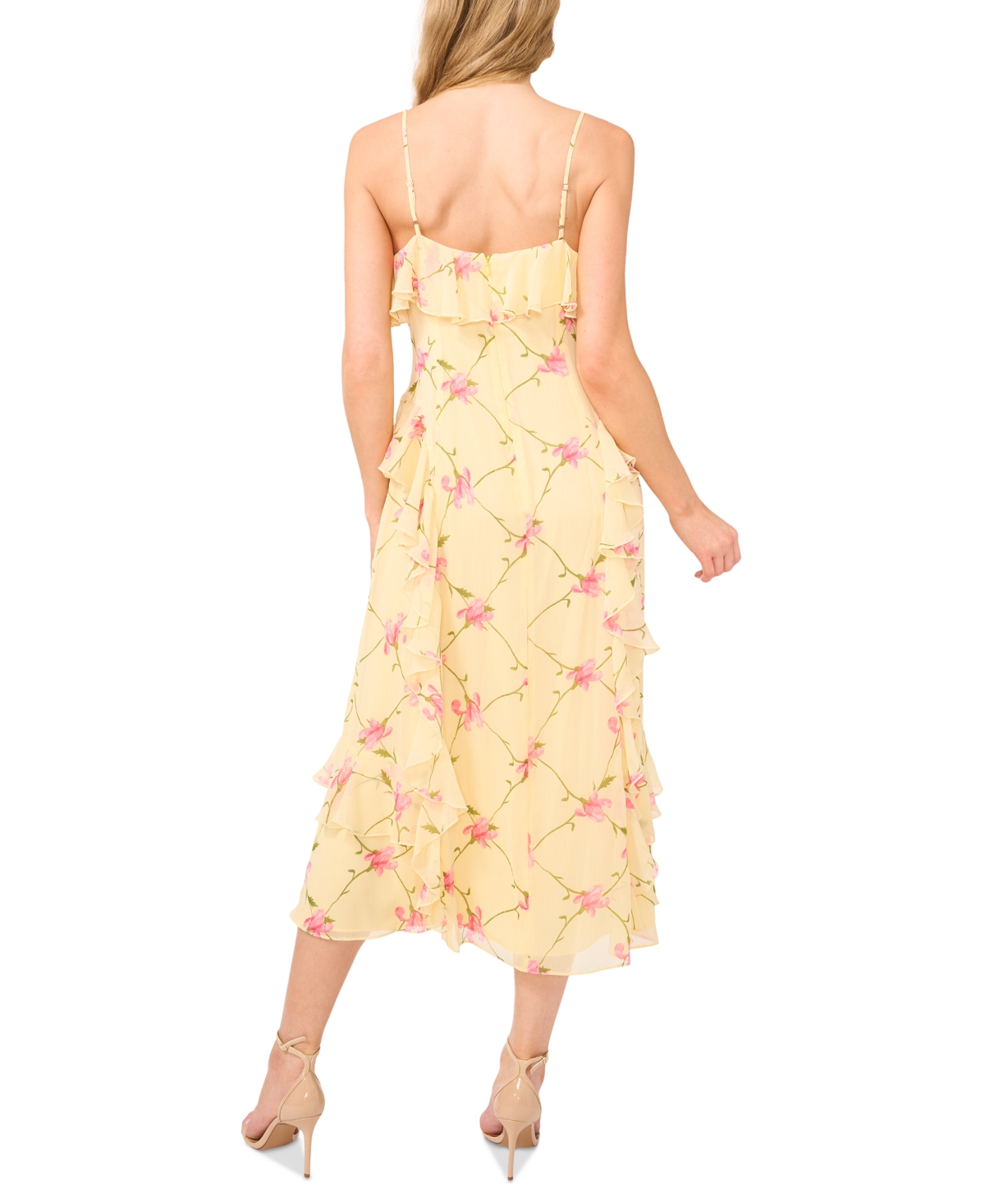 CECE WOMEN'S V-NECK RUFFLE-TRIM MAXI DRESS 