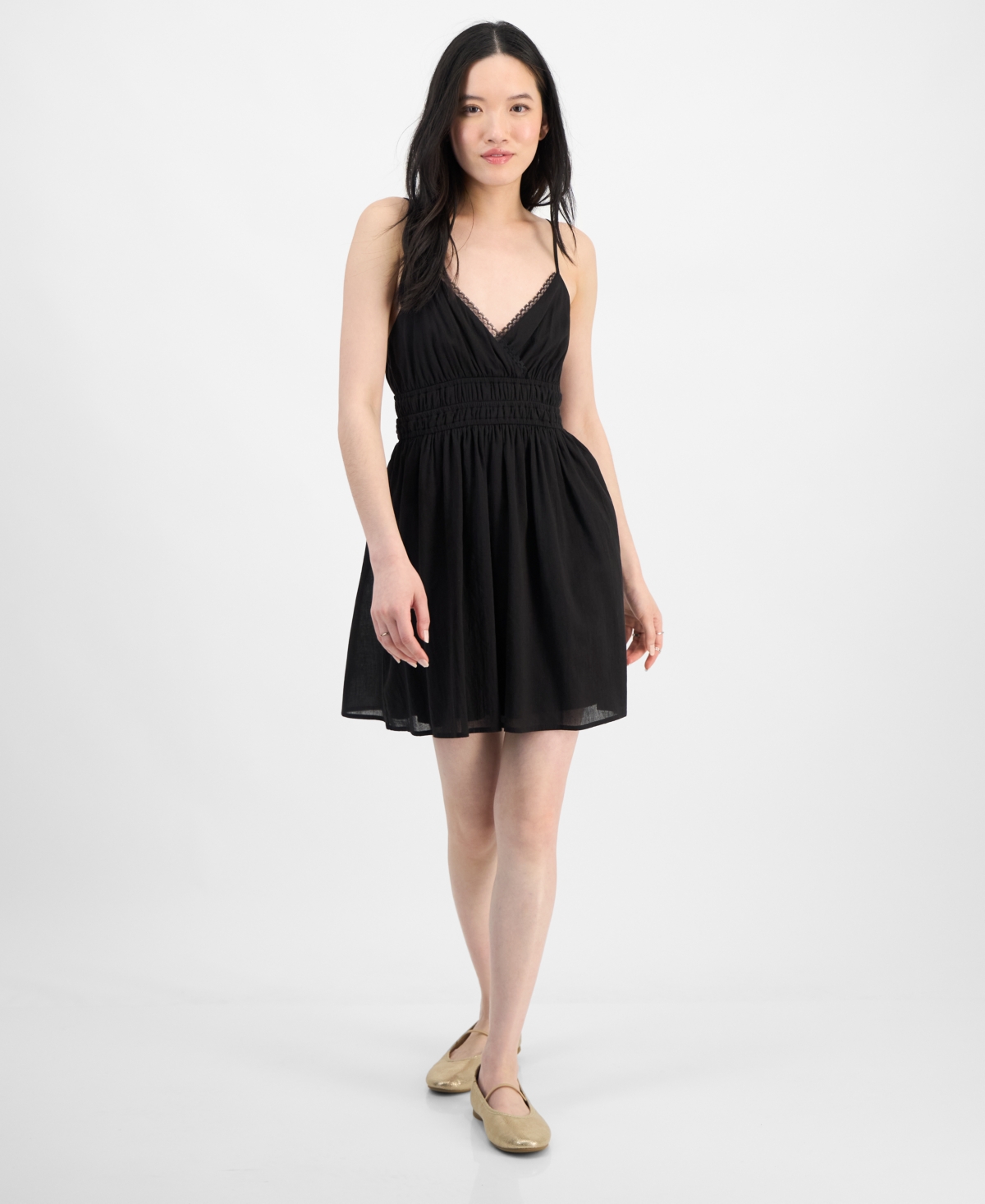 KINGSTON GREY JUNIORS' V-NECK SLEEVELESS FIT & FLARE MINI DRESS 