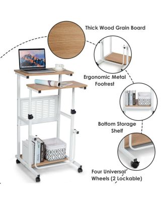 Height Adjustable Mobile Computer Stand-Up Desk with 2 Modes