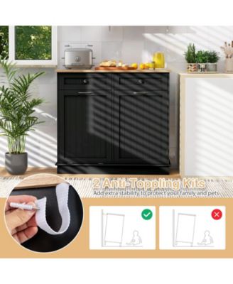 Rubber Wood Kitchen Trash Cabinet with Single Trash Can Holder and Adjustable Shelf