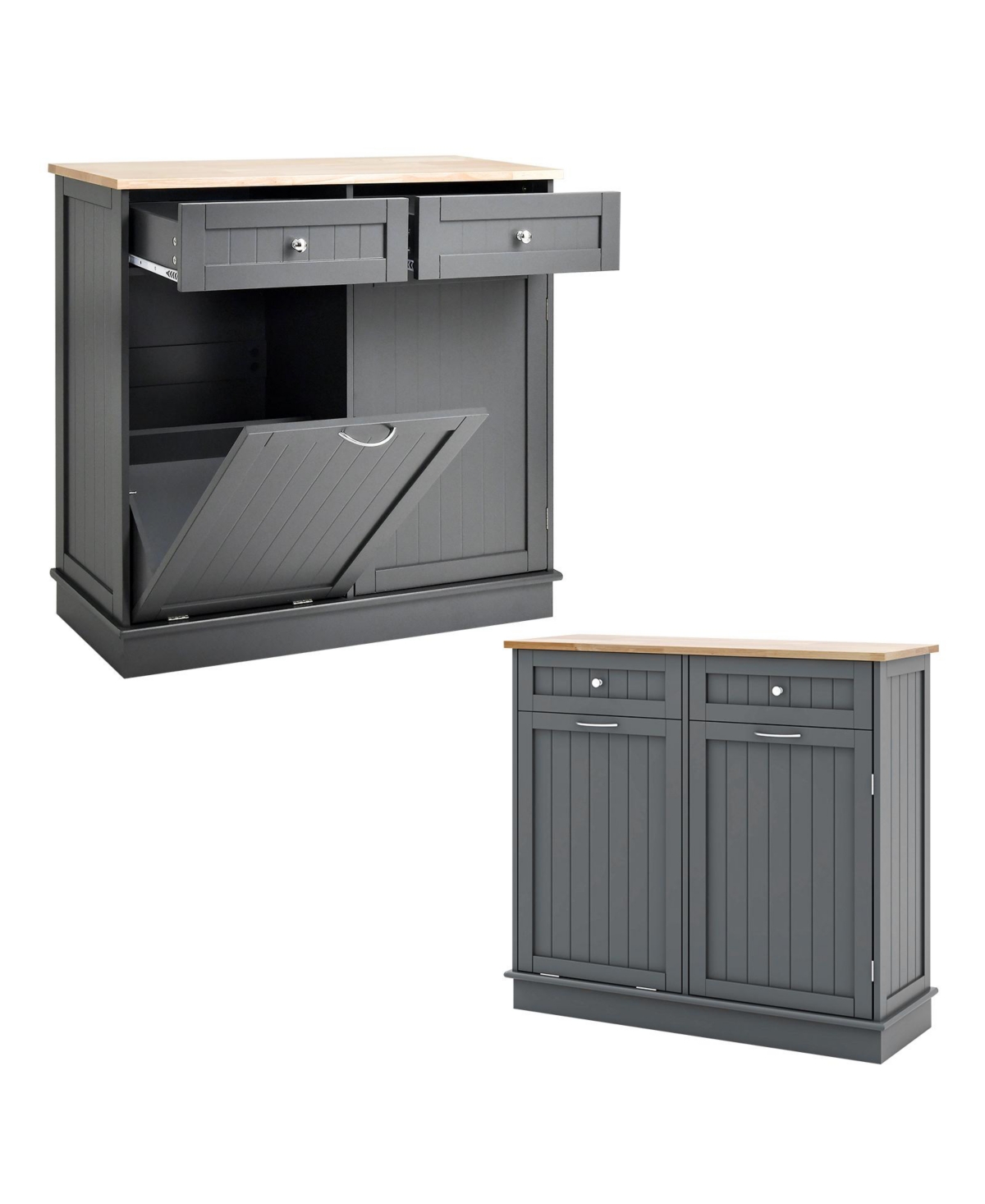 Rubber Wood Kitchen Trash Cabinet with Single Trash Can Holder and Adjustable Shelf