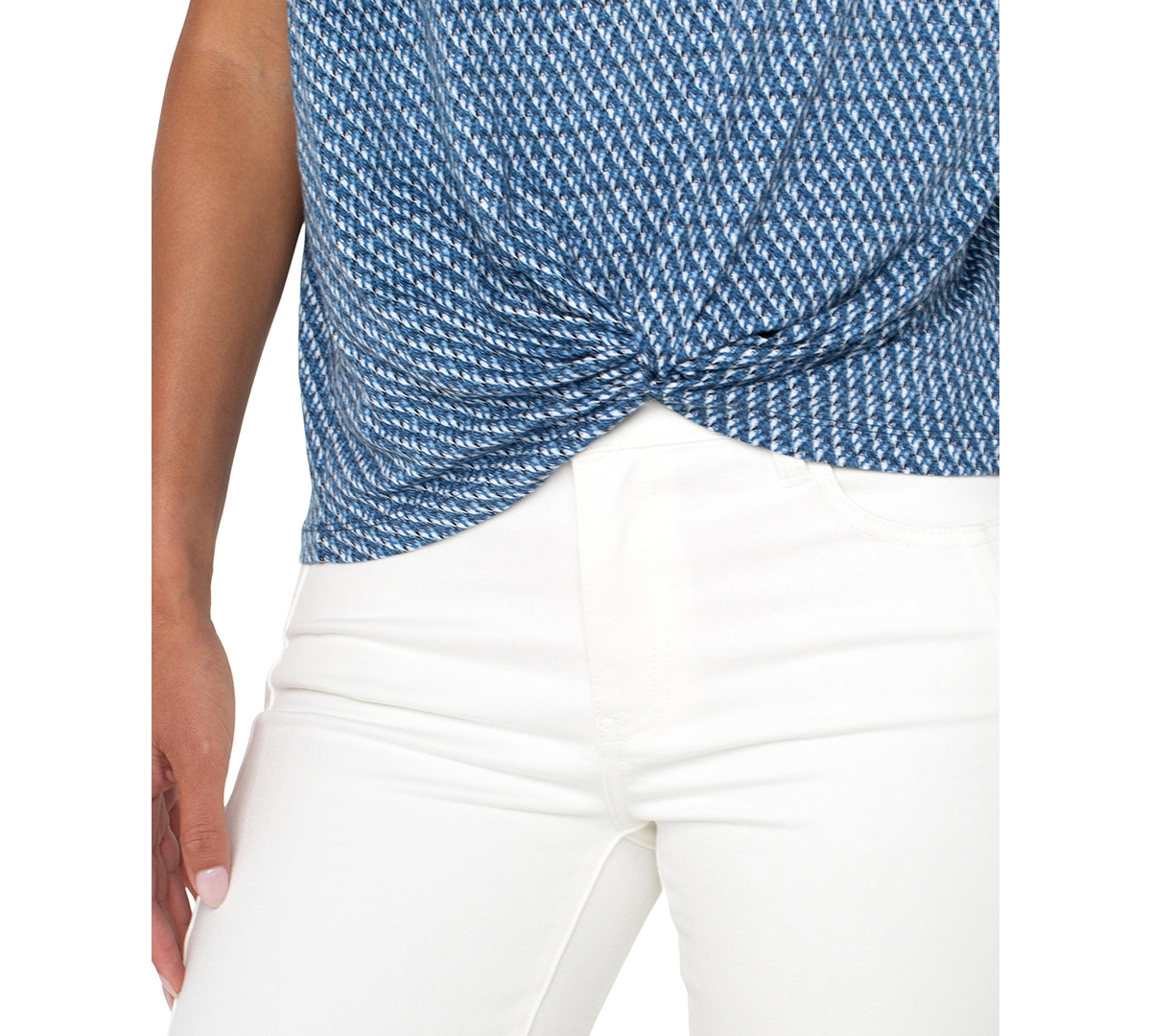 Liverpool Los Angeles Petite Twist-hem Flutter-sleeve Top In Blue